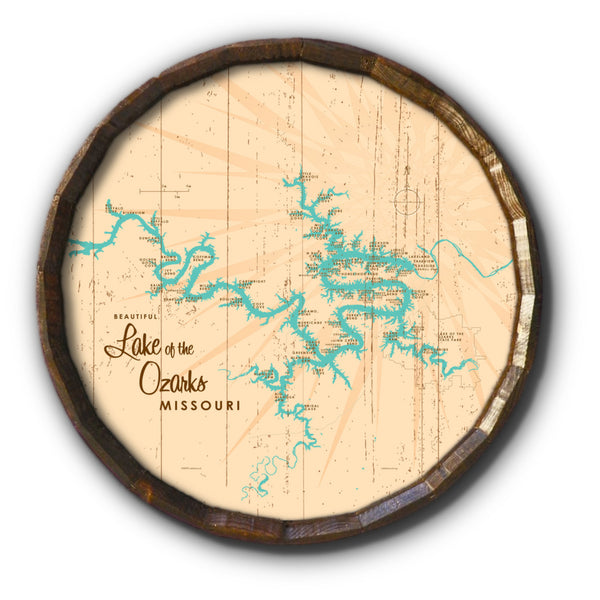Lake of the Ozarks Missouri (without Mile Markers), Rustic Barrel End Map Art