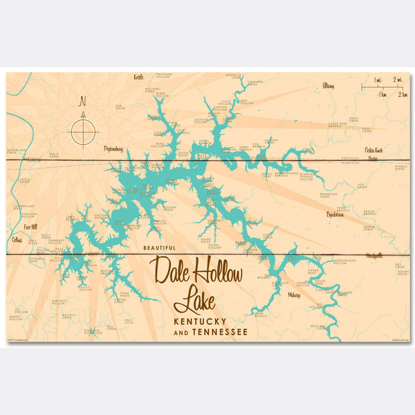 Dale Hollow Lake, Kentucky & Tennessee, Wood Sign Map Art