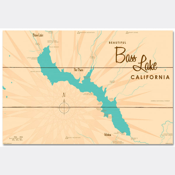 Bass Lake California, Wood Sign Map Art