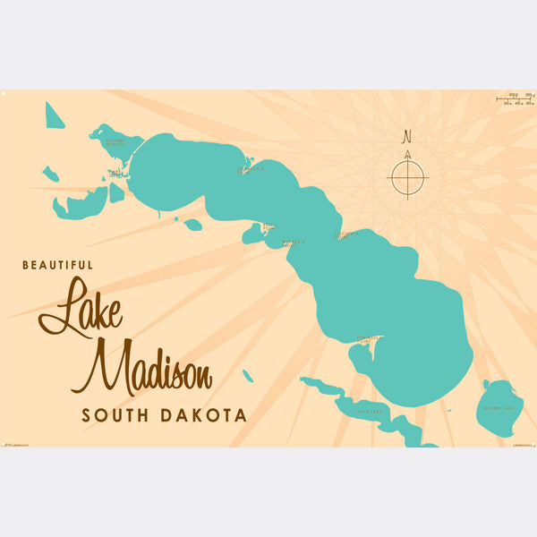 Lake Madison South Dakota, Metal Sign Map Art