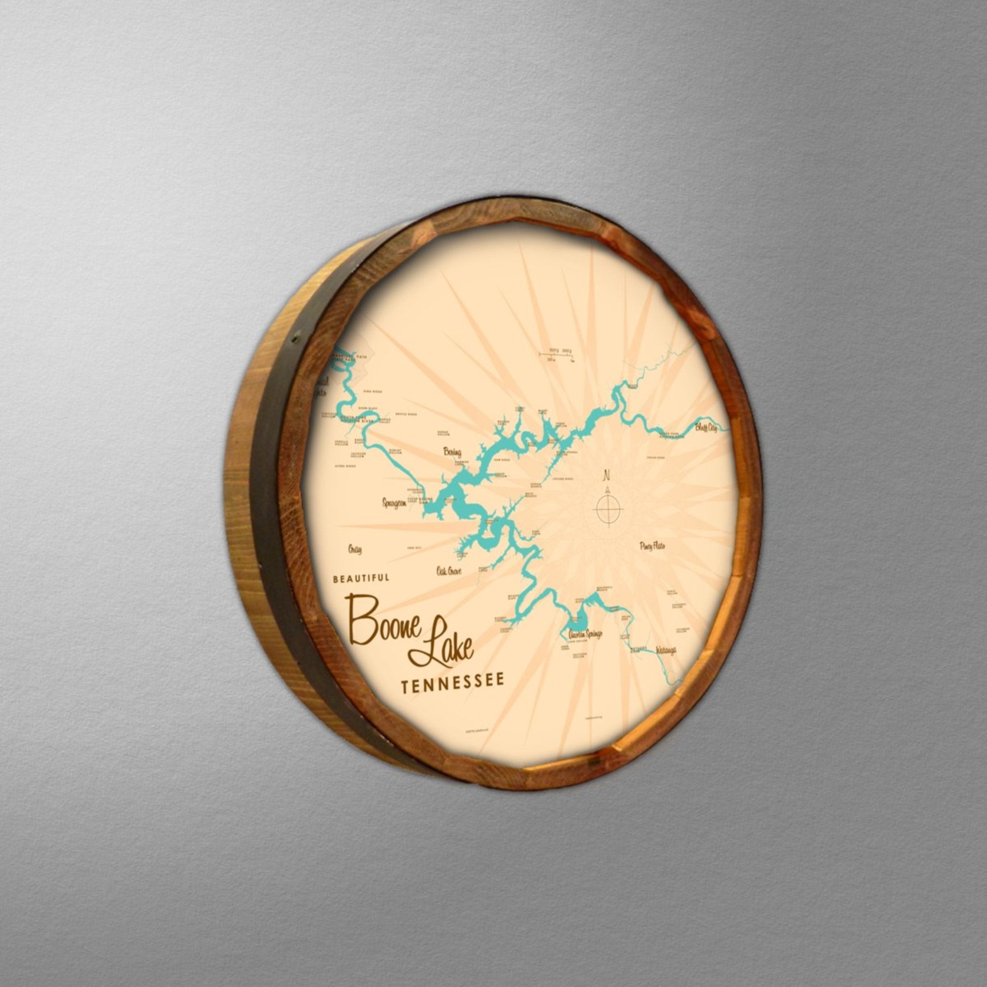 Boone Lake Tennessee, Barrel End Map Art