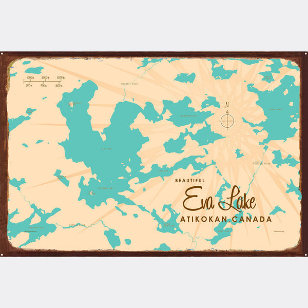 Eva Lake Ontario Canada, Rustic Metal Sign Map Art