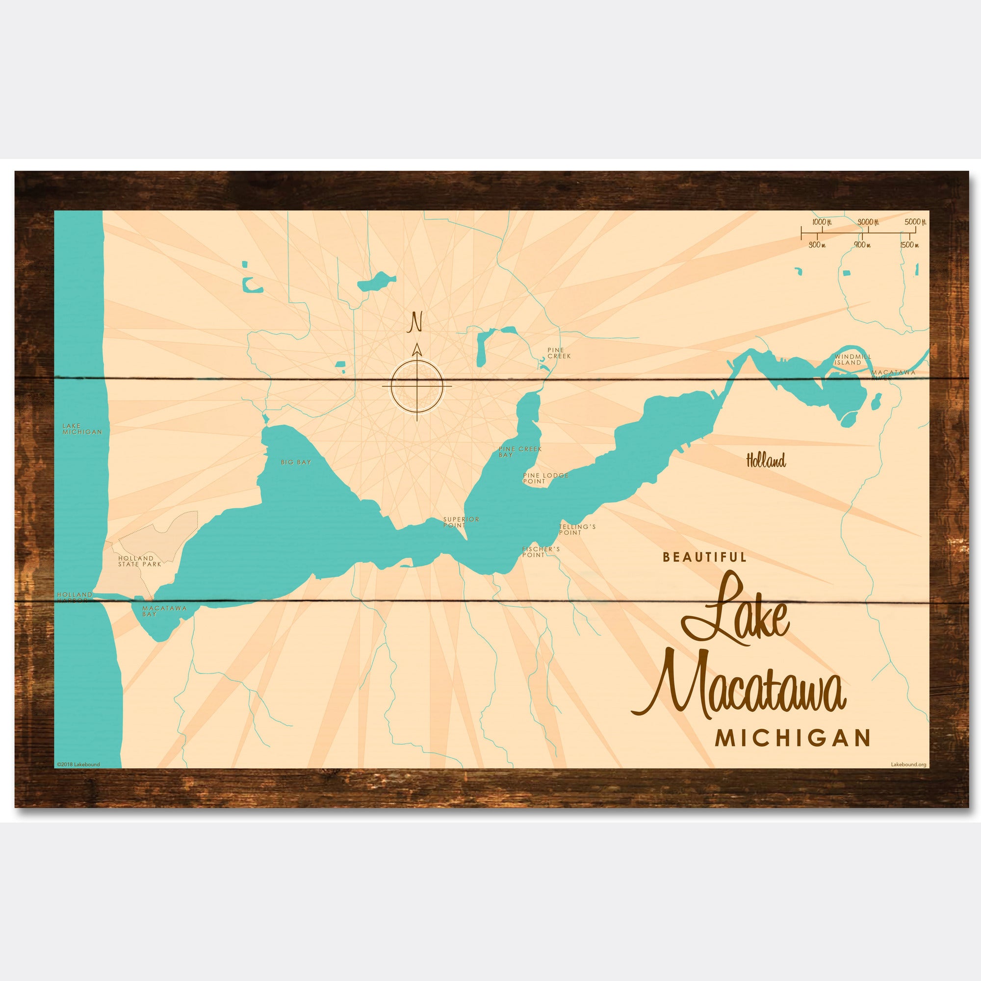 Lake Macatawa Michigan, Rustic Wood Sign Map Art