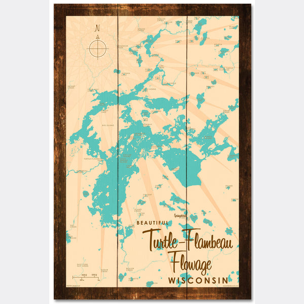 Turtle-Flambeau Flowage Wisconsin, Rustic Wood Sign Map Art