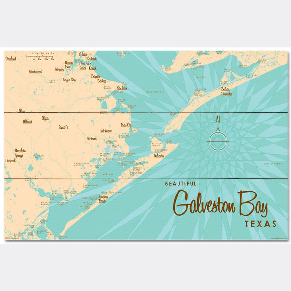 Galveston Bay Texas, Wood Sign Map Art
