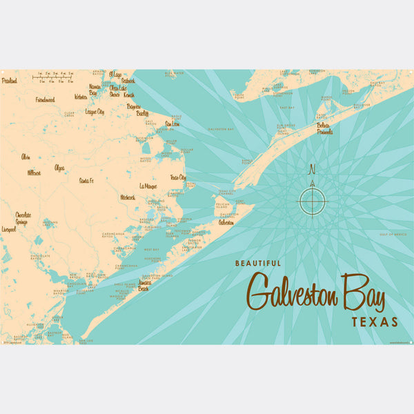 Galveston Bay Texas, Metal Sign Map Art