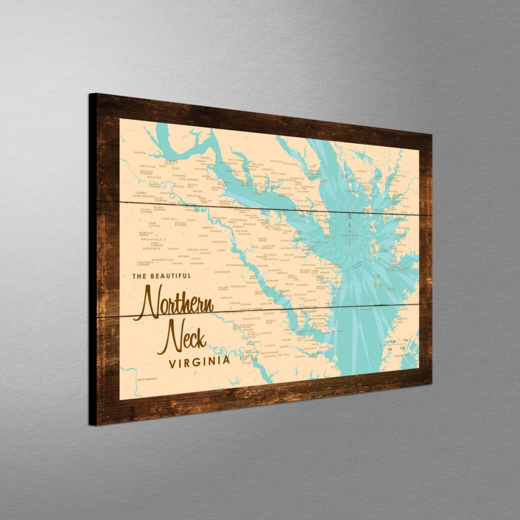 Northern Neck Virginia, Rustic Wood Sign Map Art