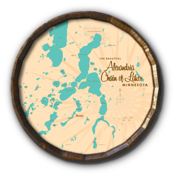 Alexandria Chain of Lakes Minnesota, Barrel End Map Art