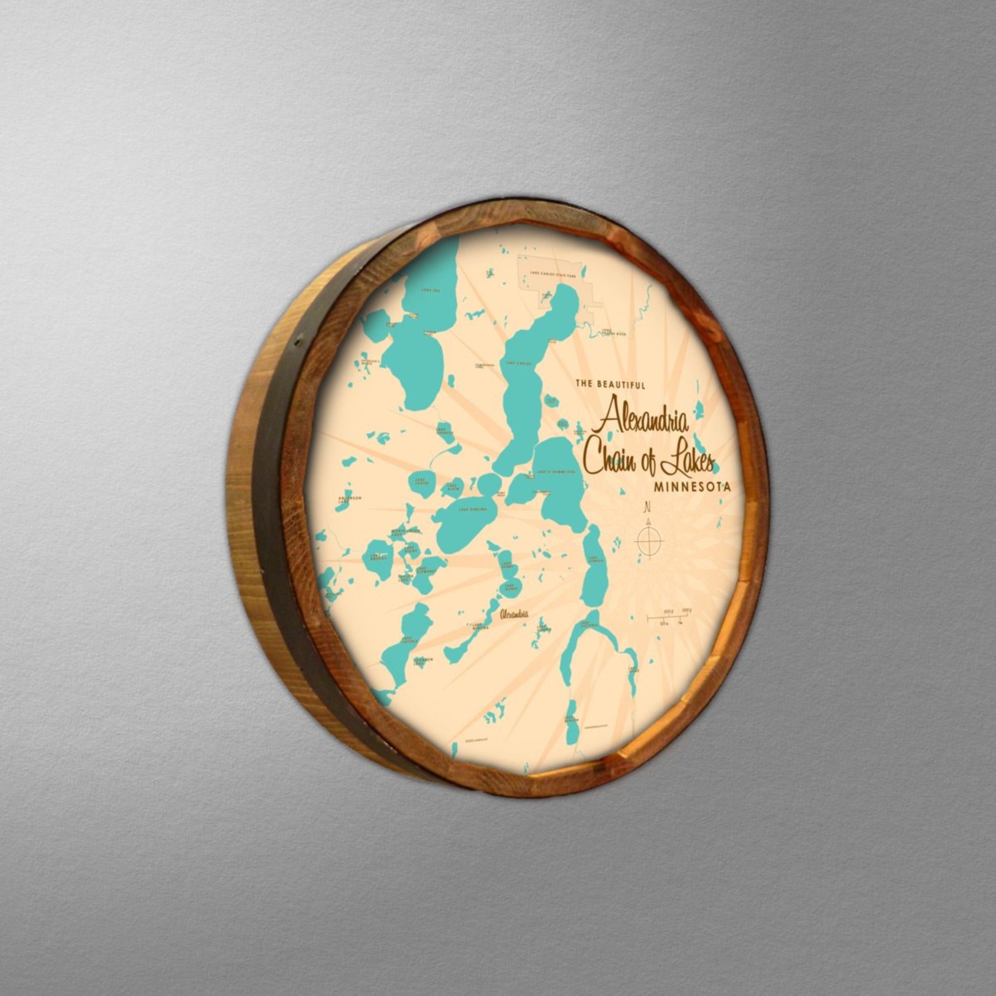 Alexandria Chain of Lakes Minnesota, Barrel End Map Art