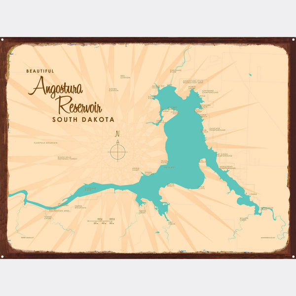 Angostura Reservoir South Dakota, Rustic Metal Sign Map Art