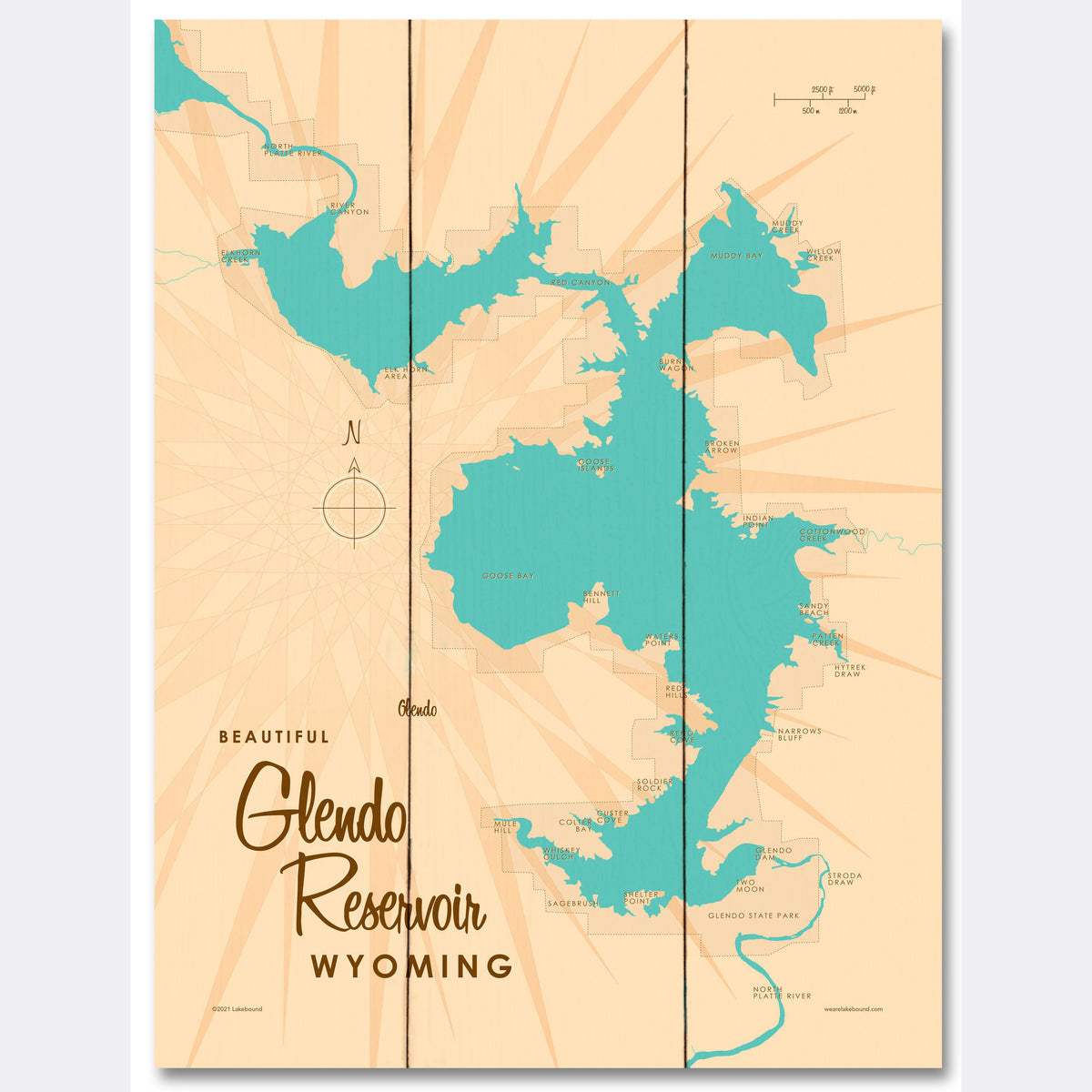 Glendo Reservoir Wyoming, Wood Sign Map Art – Lakebound®