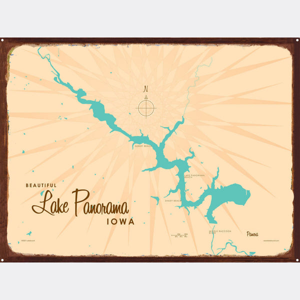 Lake Panorama Iowa, Rustic Metal Sign Map Art
