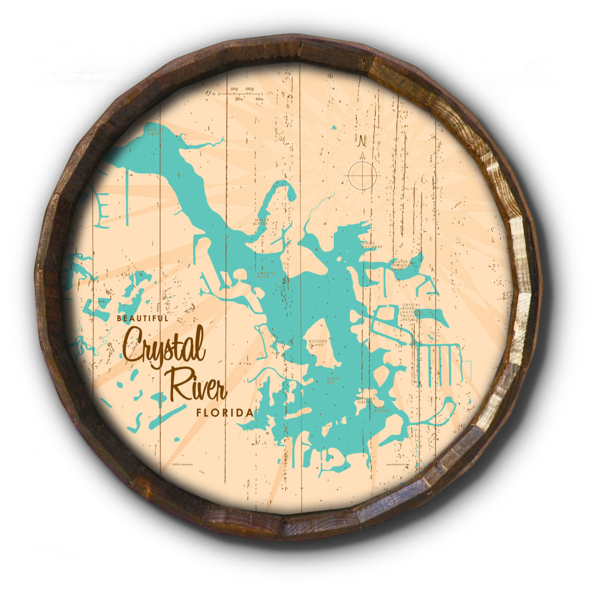Crystal Lake Florida, Rustic Barrel End Map Art