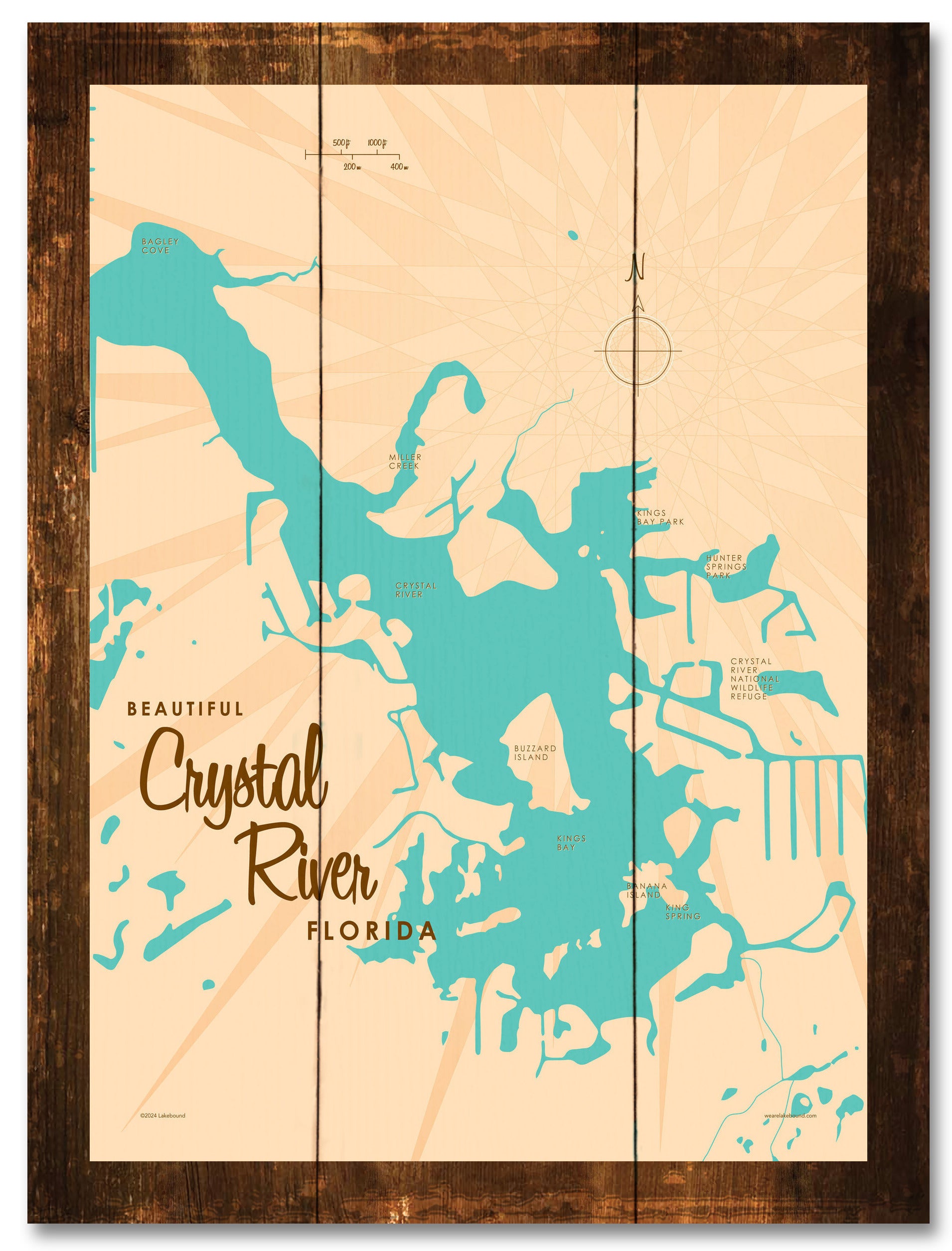Crystal Lake Florida, Rustic Wood Sign Map Art