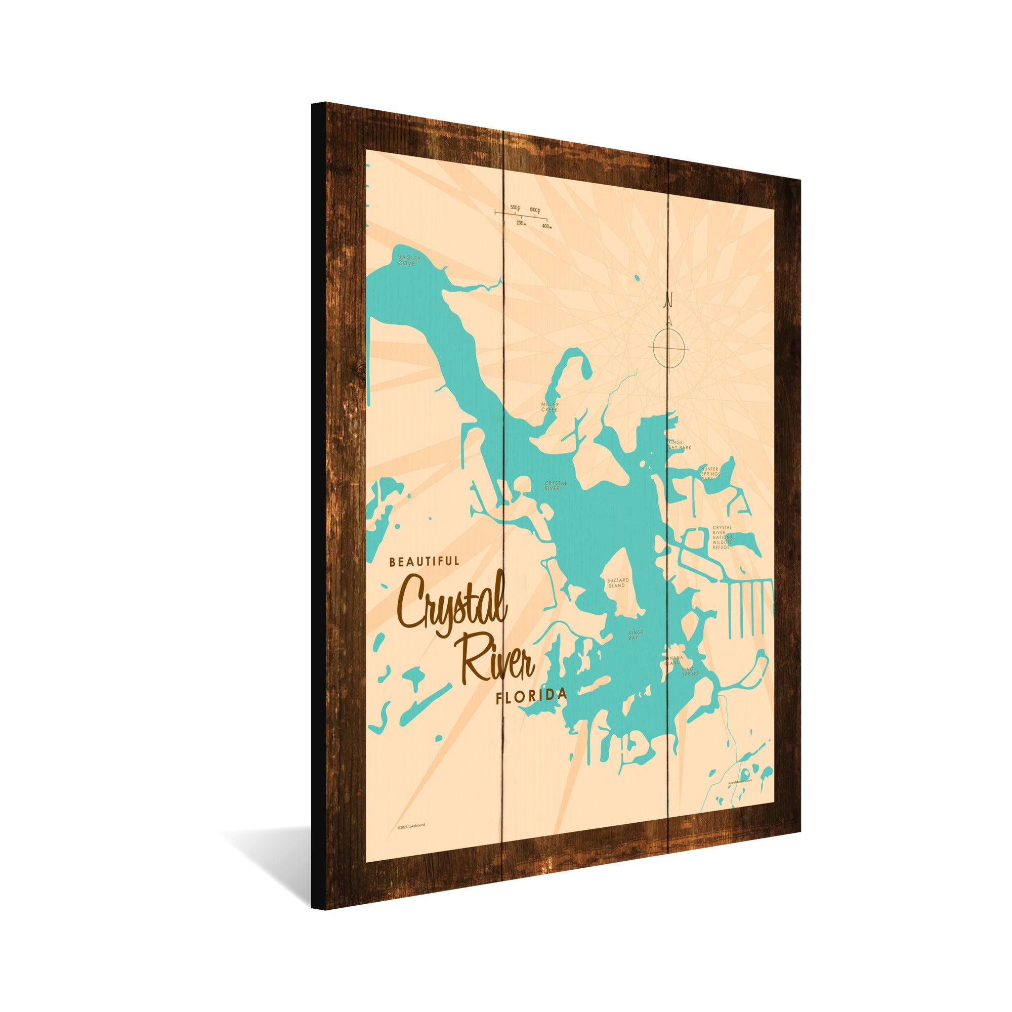 Crystal Lake Florida, Rustic Wood Sign Map Art