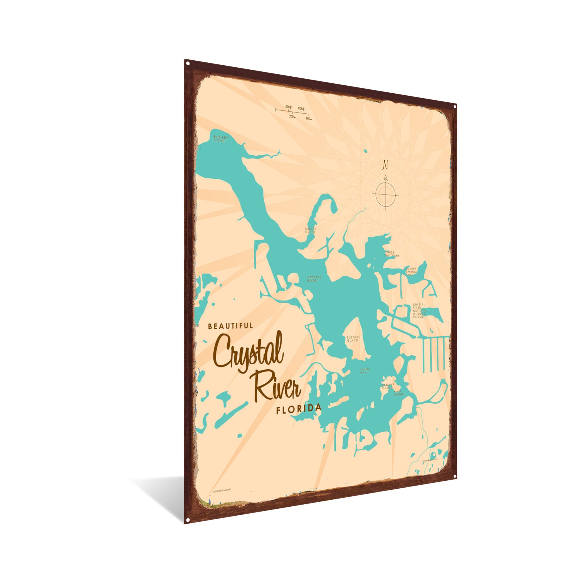 Crystal Lake Florida, Rustic Metal Sign Map Art