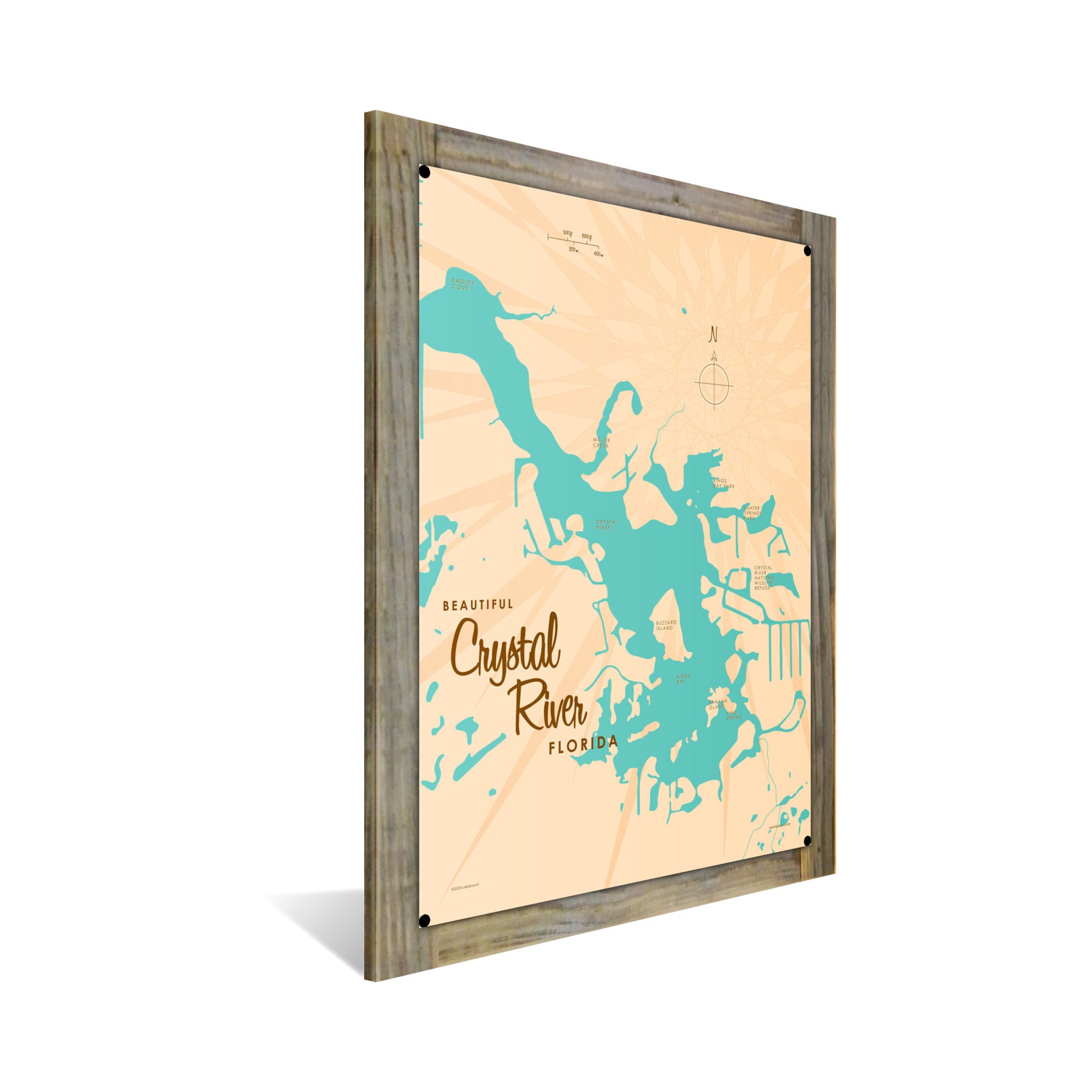 Crystal Lake Florida, Wood-Mounted Metal Sign Map Art