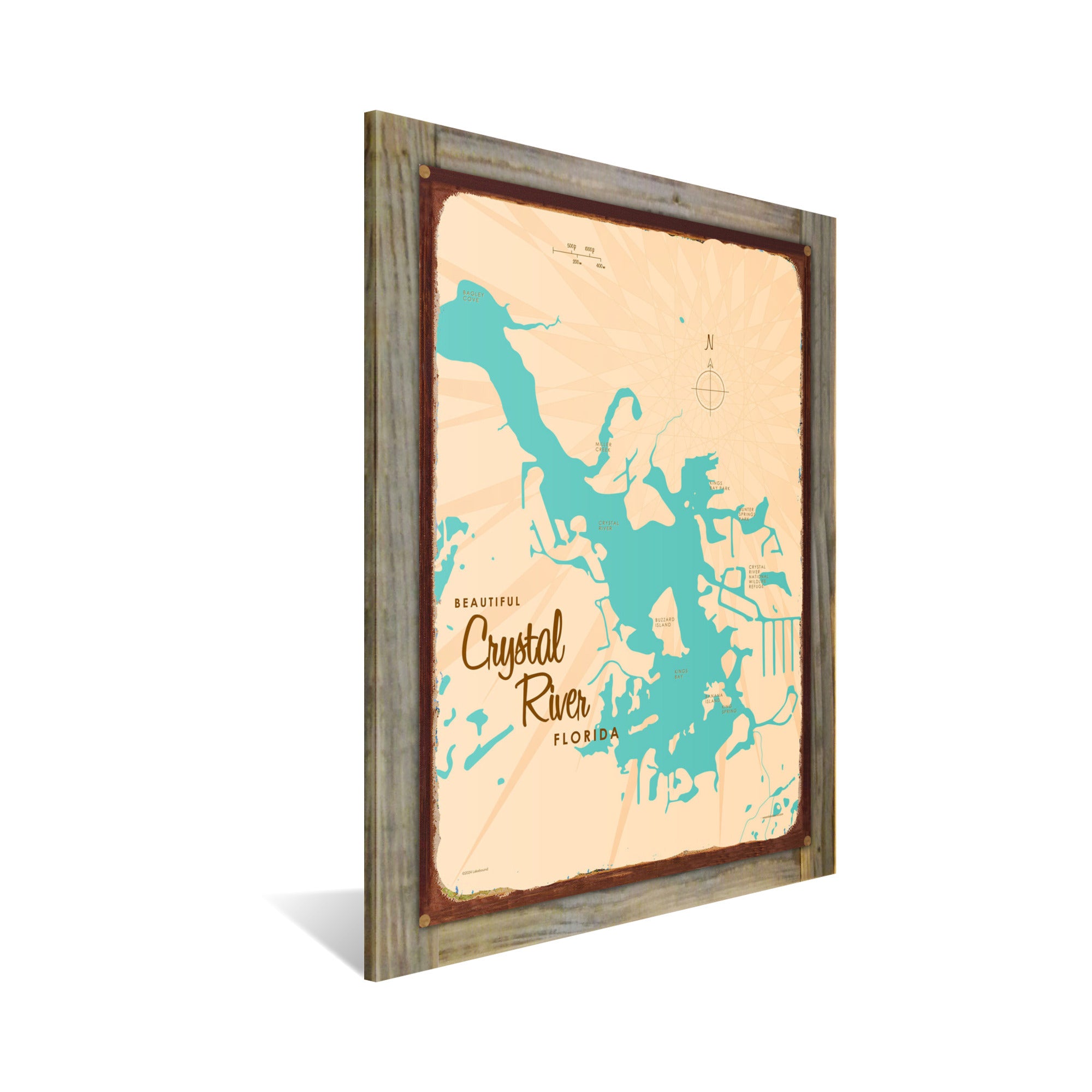 Crystal Lake Florida, Wood-Mounted Rustic Metal Sign Map Art