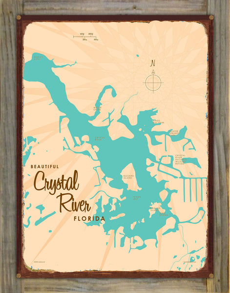 Crystal Lake Florida, Wood-Mounted Rustic Metal Sign Map Art