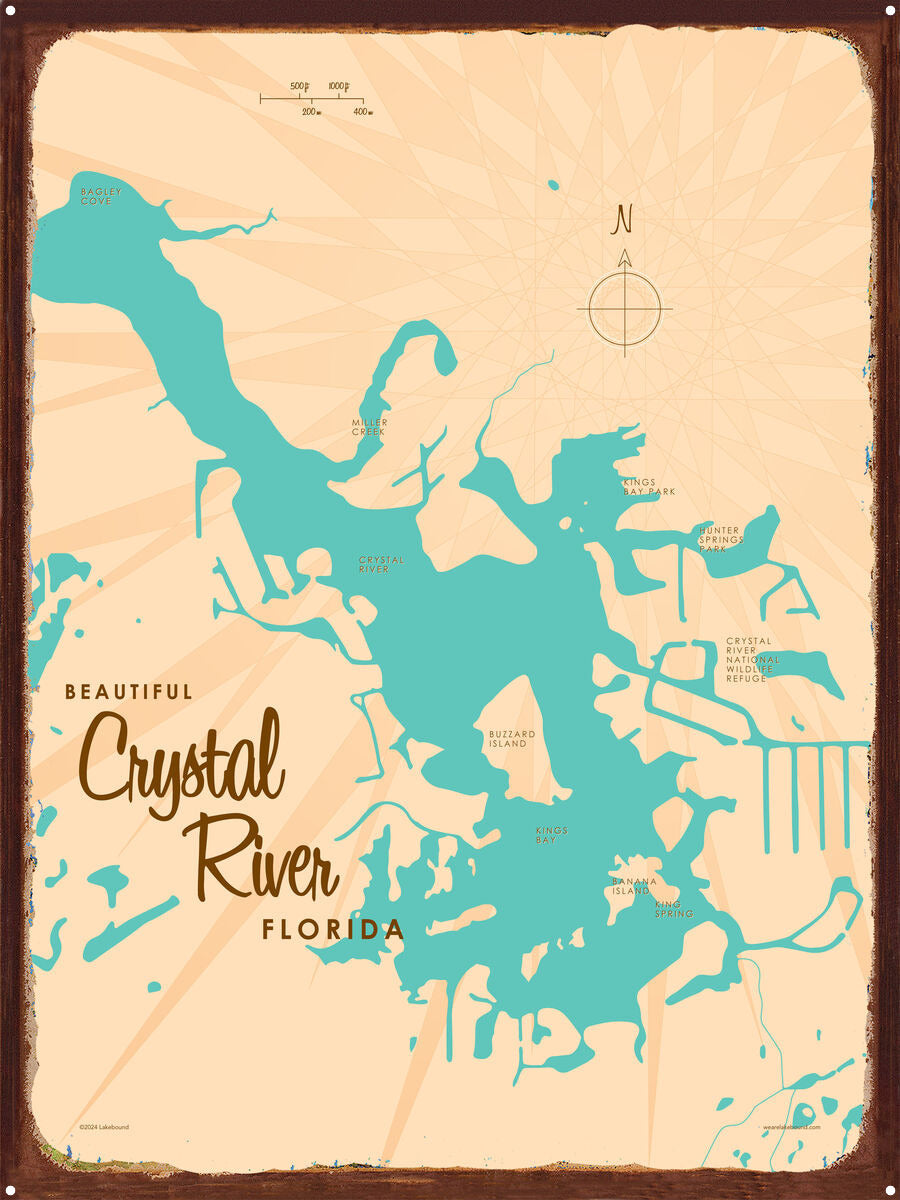 Crystal Lake Florida, Rustic Metal Sign Map Art