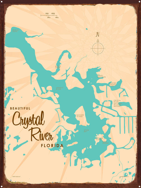 Crystal Lake Florida, Rustic Metal Sign Map Art