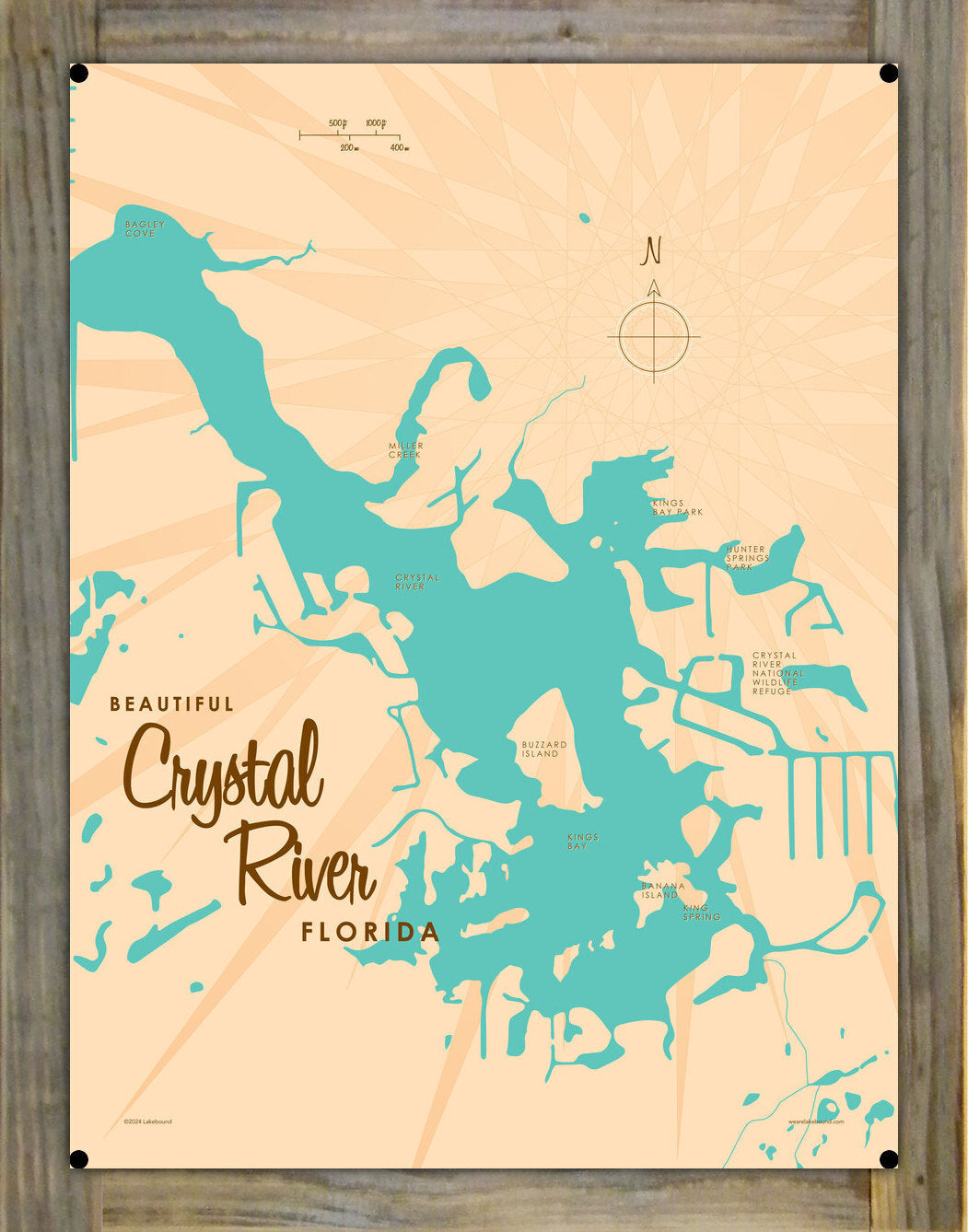 Crystal Lake Florida, Wood-Mounted Metal Sign Map Art