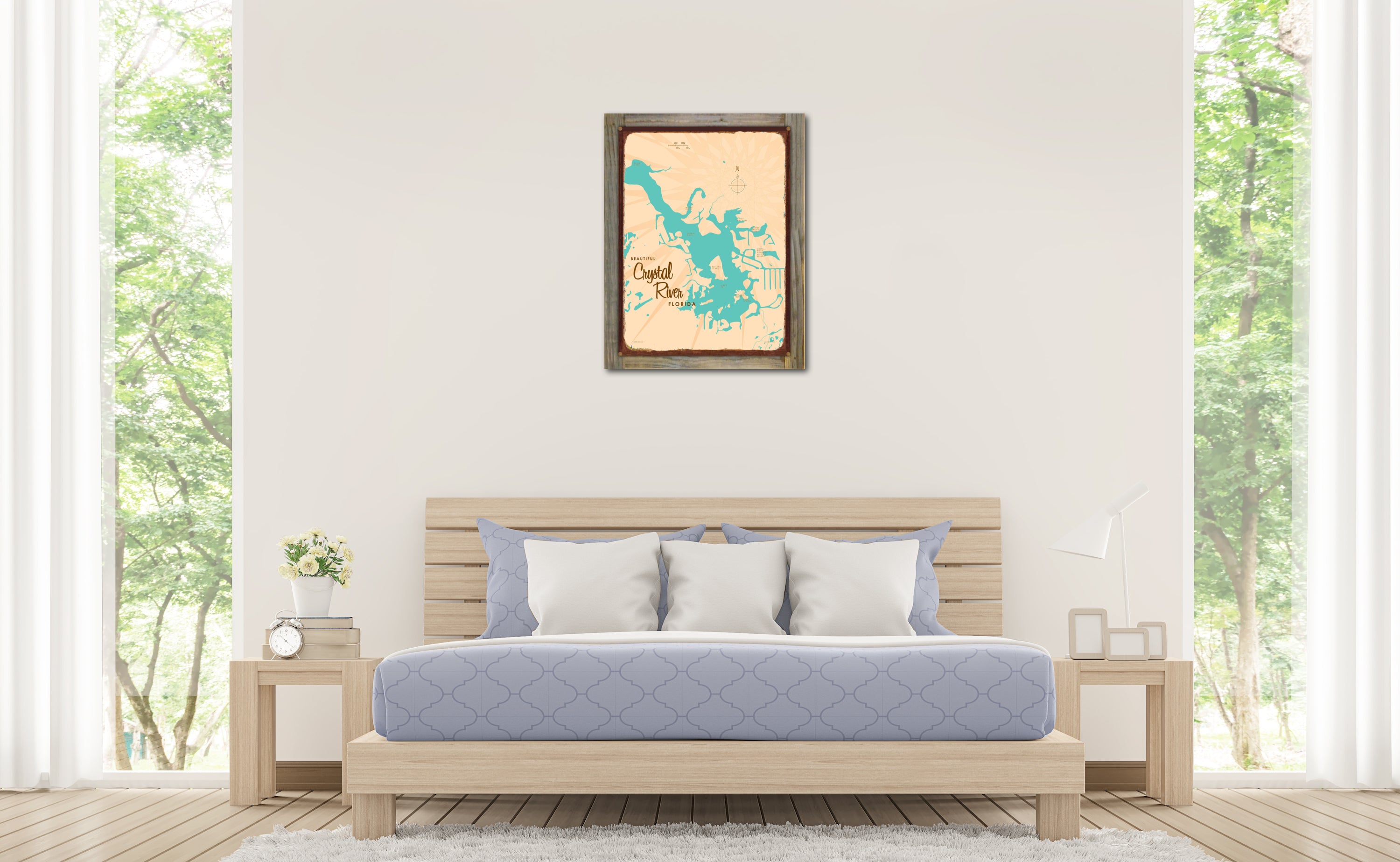 Crystal Lake Florida, Wood-Mounted Rustic Metal Sign Map Art