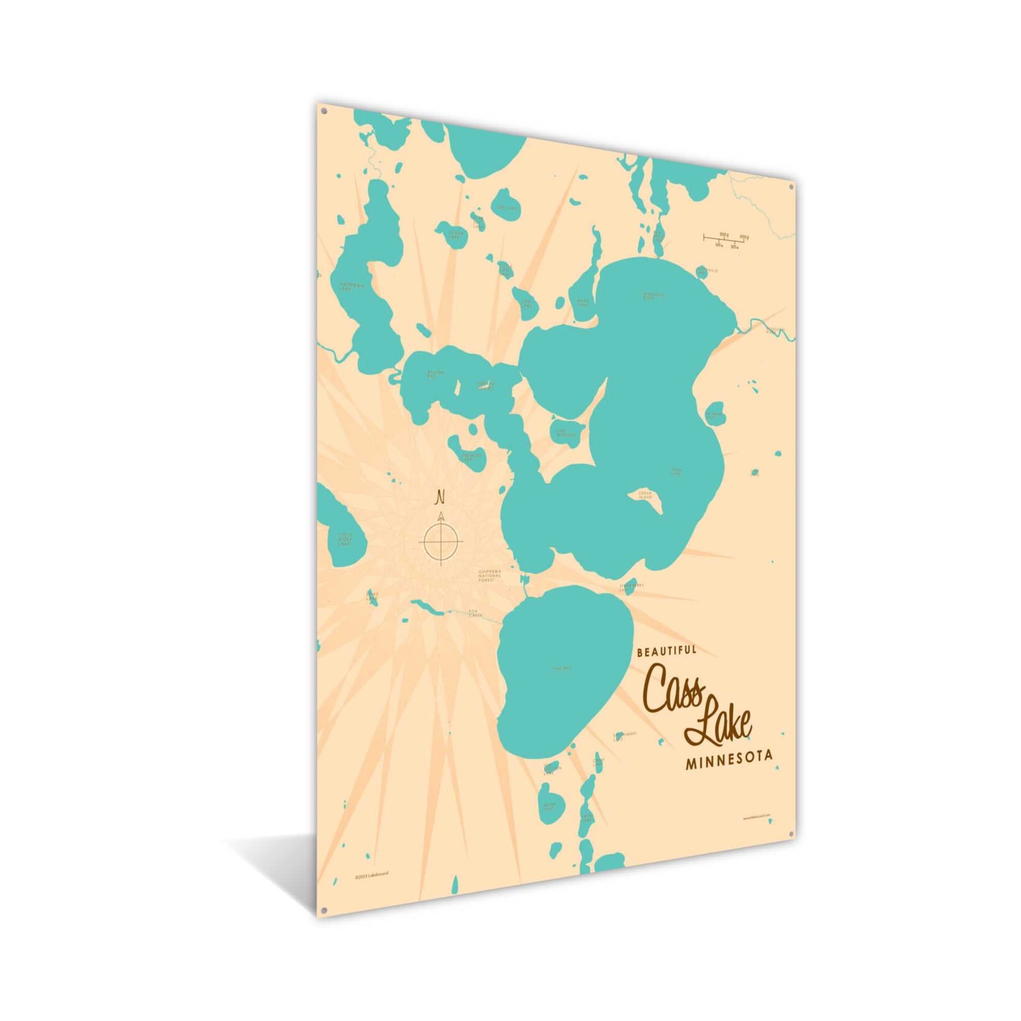 Cass Lake Minnesota, Metal Sign Map Art