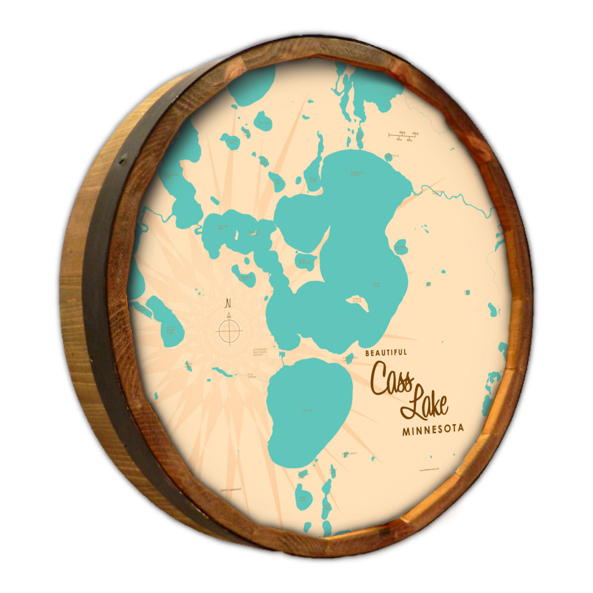 Cass Lake Minnesota, Barrel End Map Art