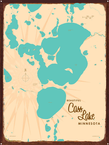 Cass Lake Minnesota, Rustic Metal Sign Map Art