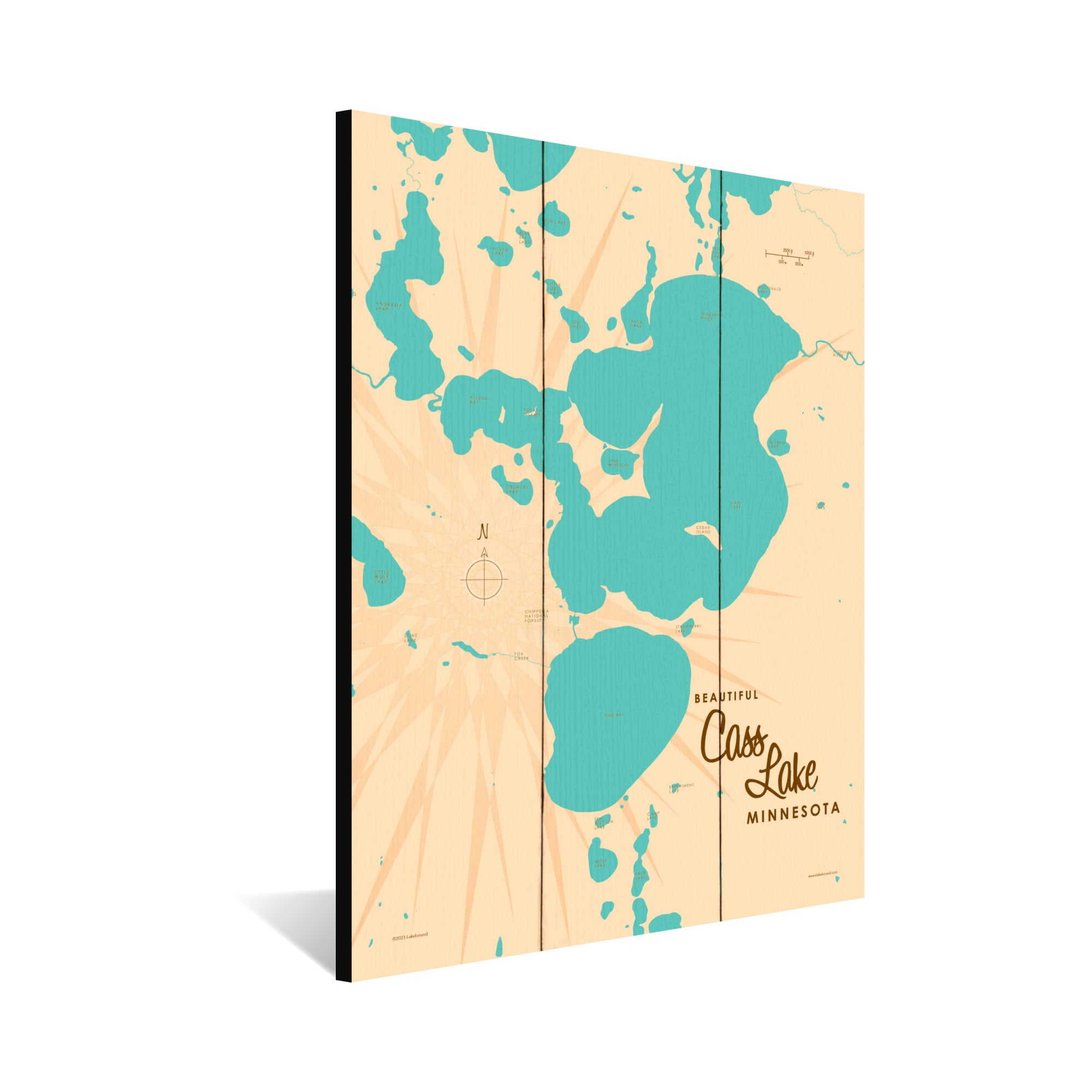 Cass Lake Minnesota, Wood Sign Map Art