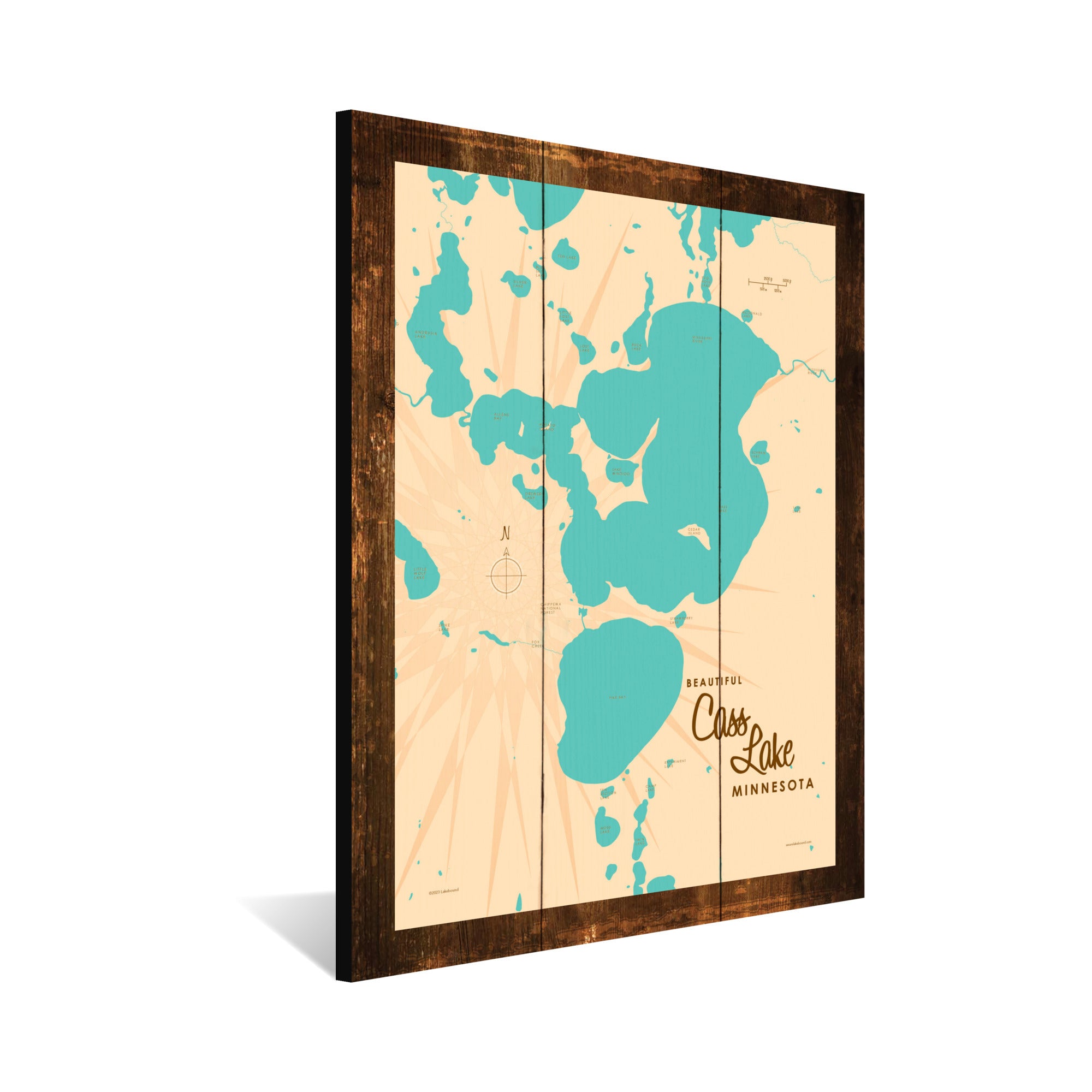 Cass Lake Minnesota, Rustic Wood Sign Map Art