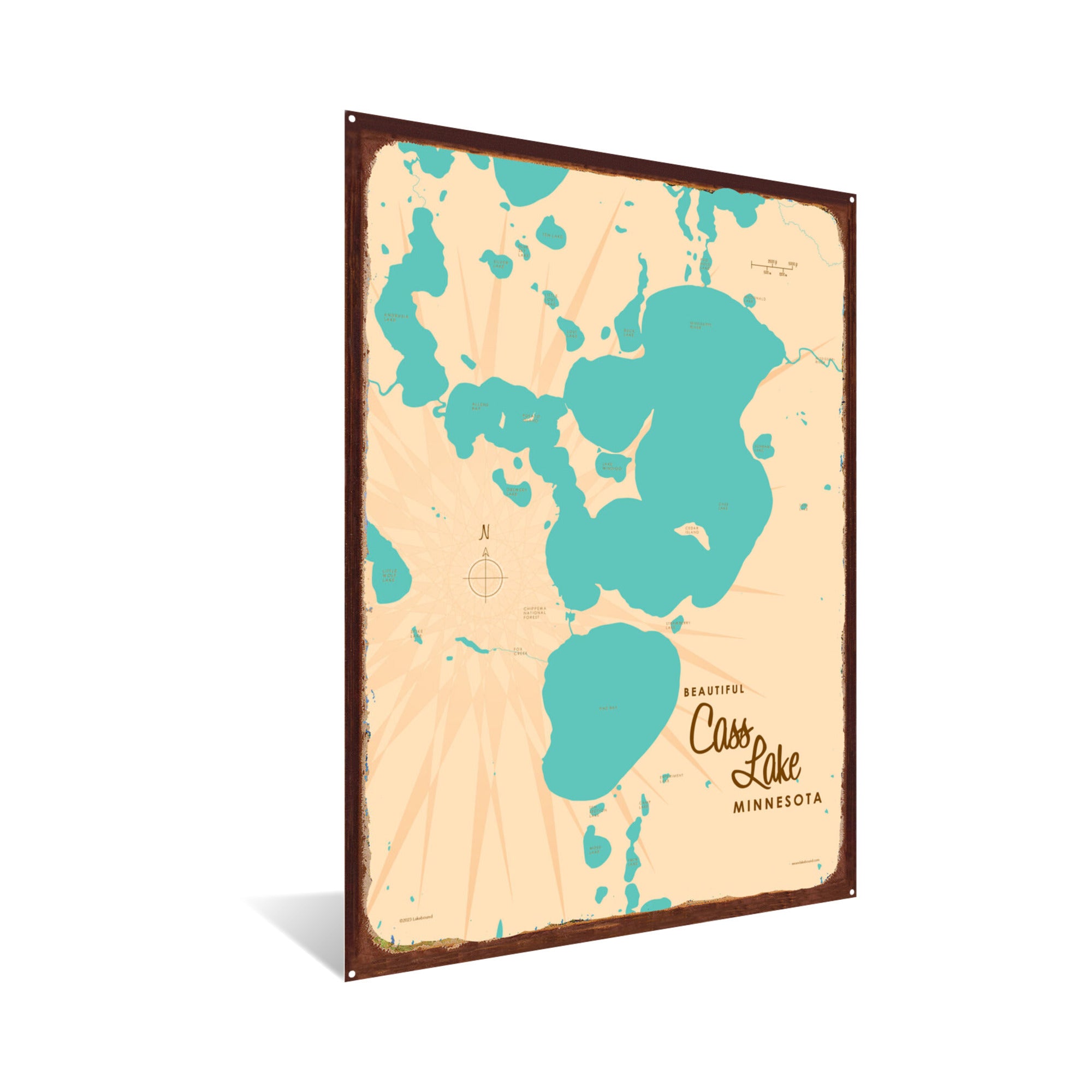 Cass Lake Minnesota, Rustic Metal Sign Map Art