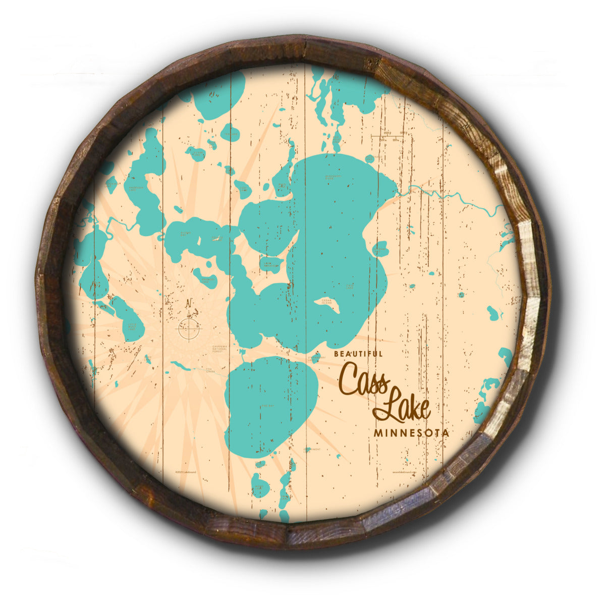 Cass Lake Minnesota, Rustic Barrel End Map Art