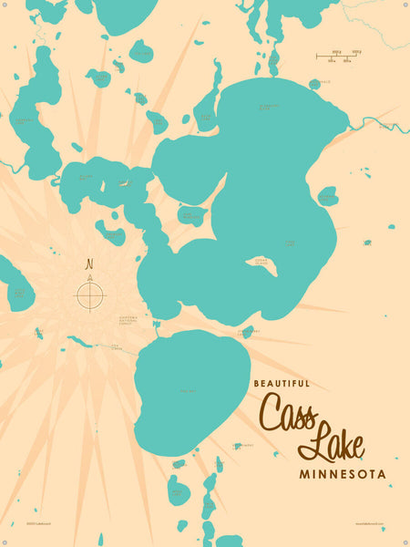 Cass Lake Minnesota, Metal Sign Map Art