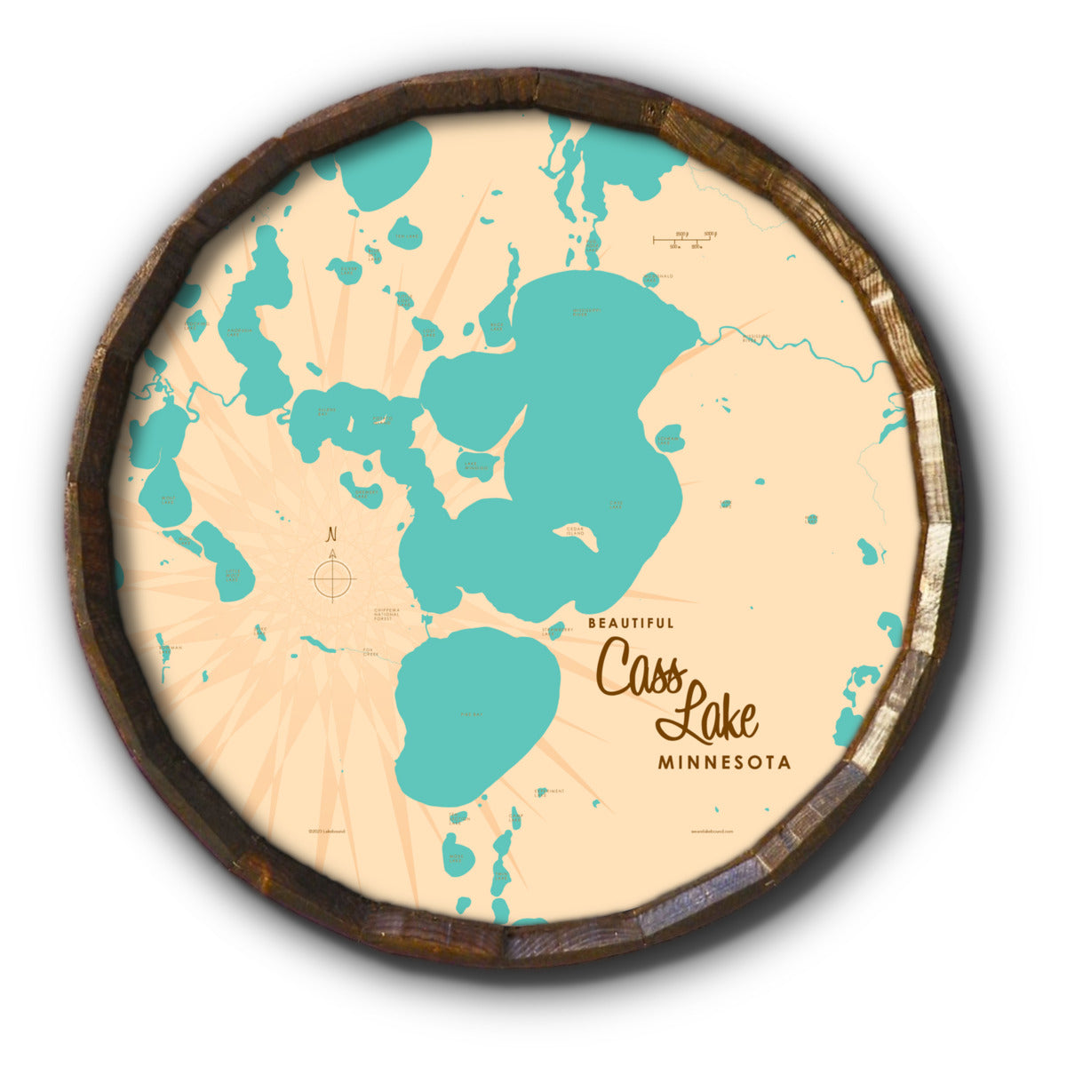 Cass Lake Minnesota, Barrel End Map Art