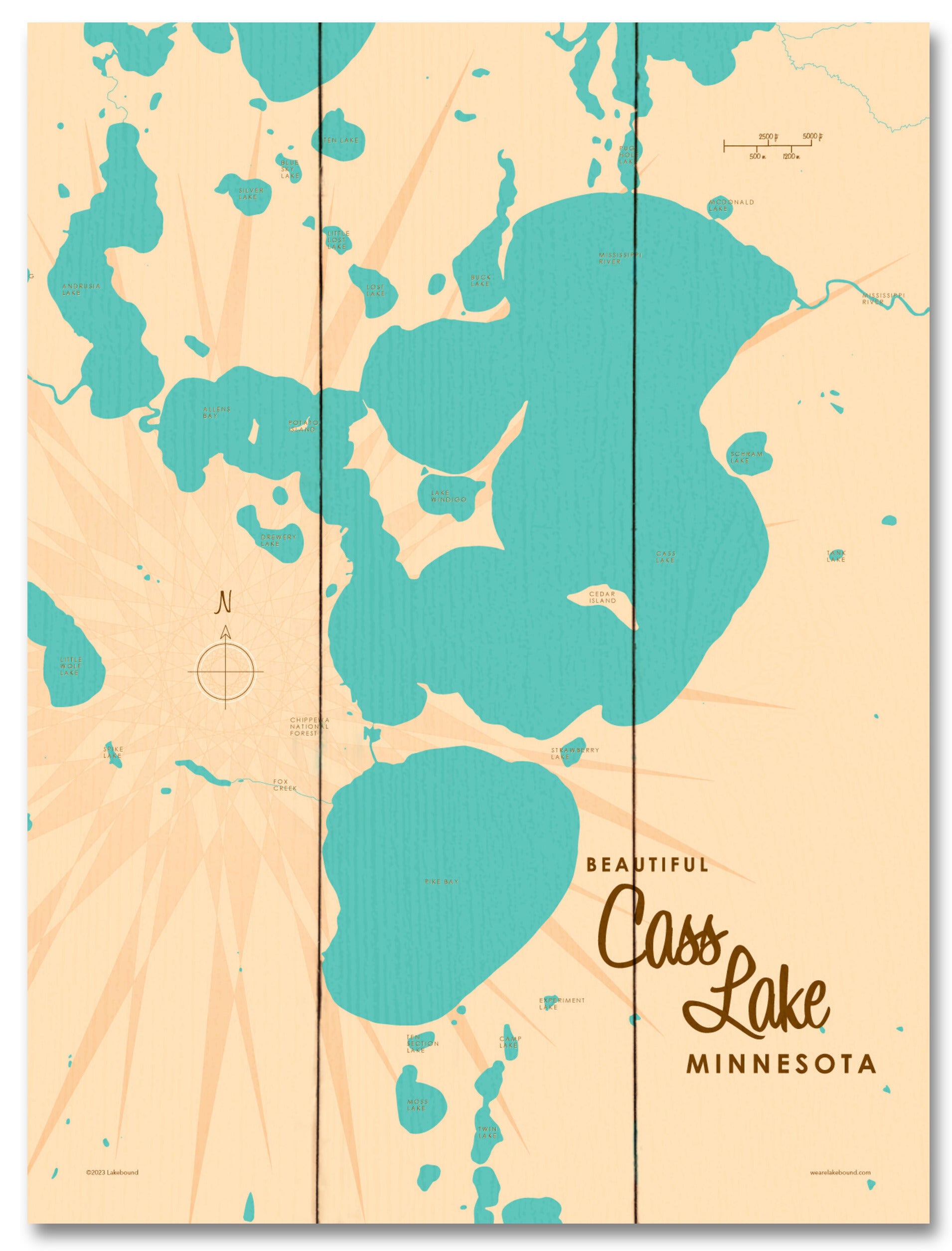 Cass Lake Minnesota, Wood Sign Map Art