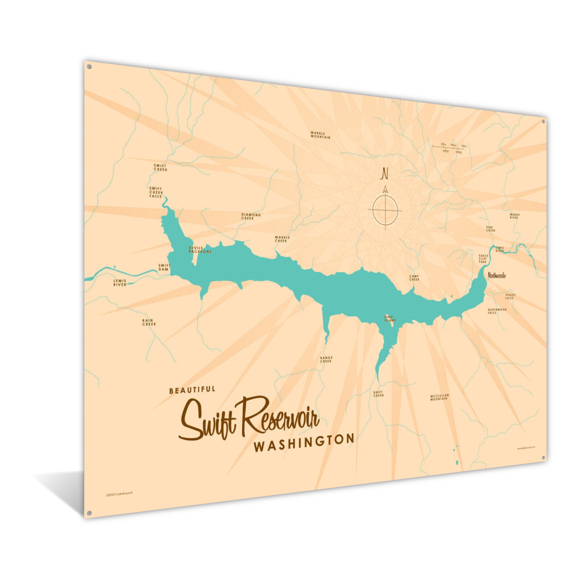 Swift Reservoir Washington, Metal Sign Map Art