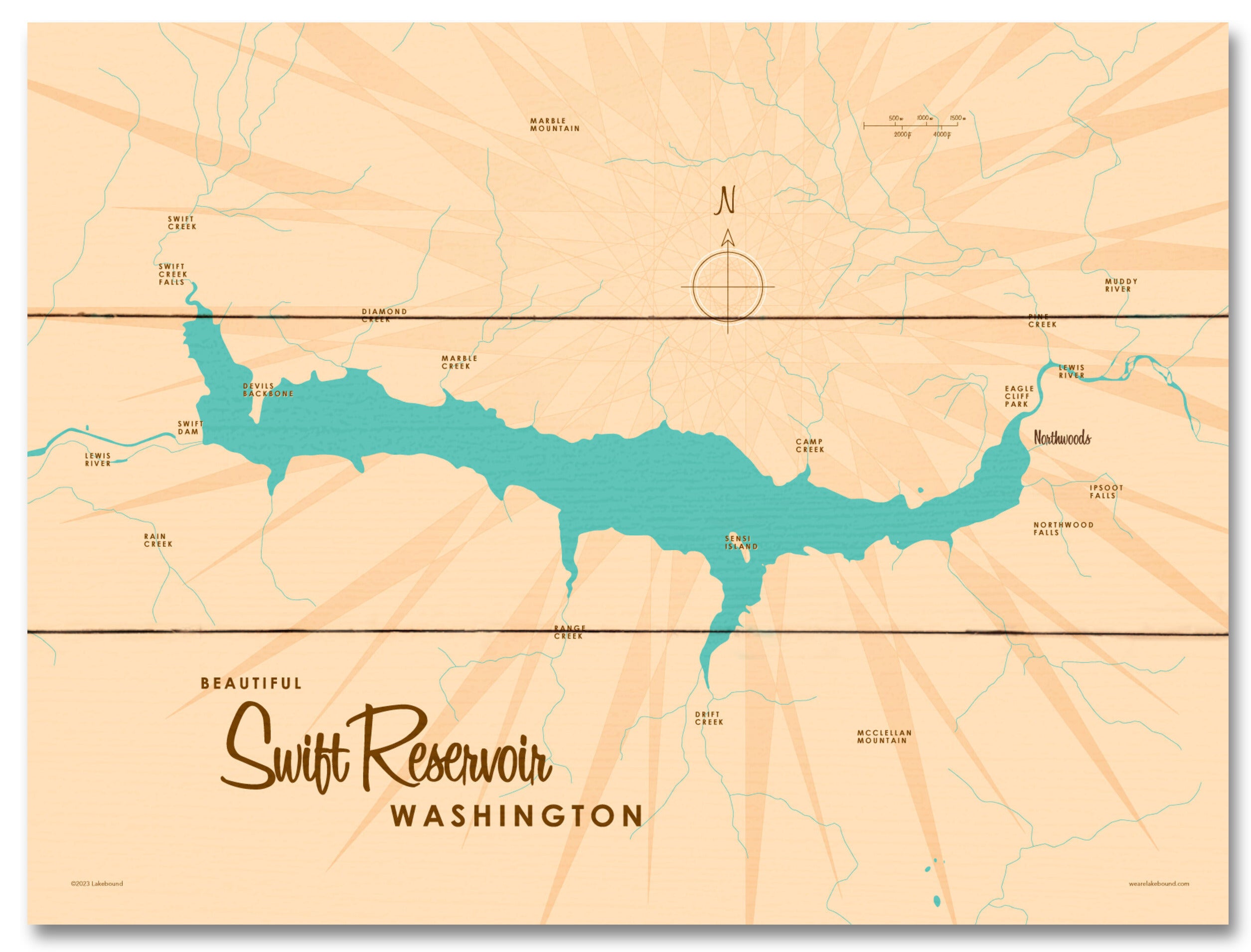 Swift Reservoir Washington, Lake Map Wood Sign