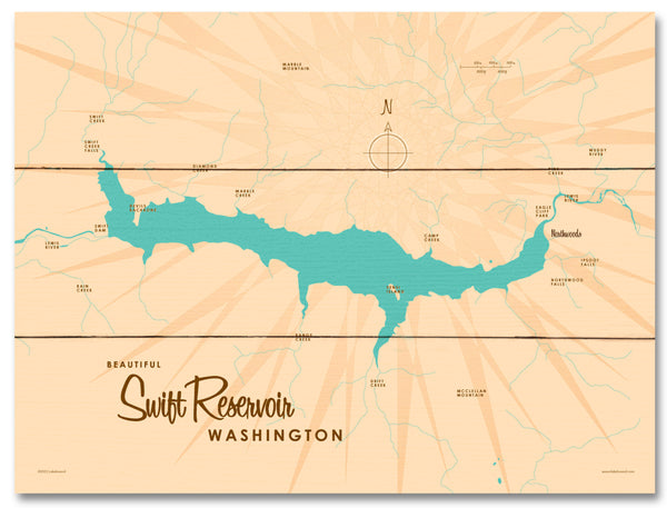 Swift Reservoir Washington, Wood Sign Map Art