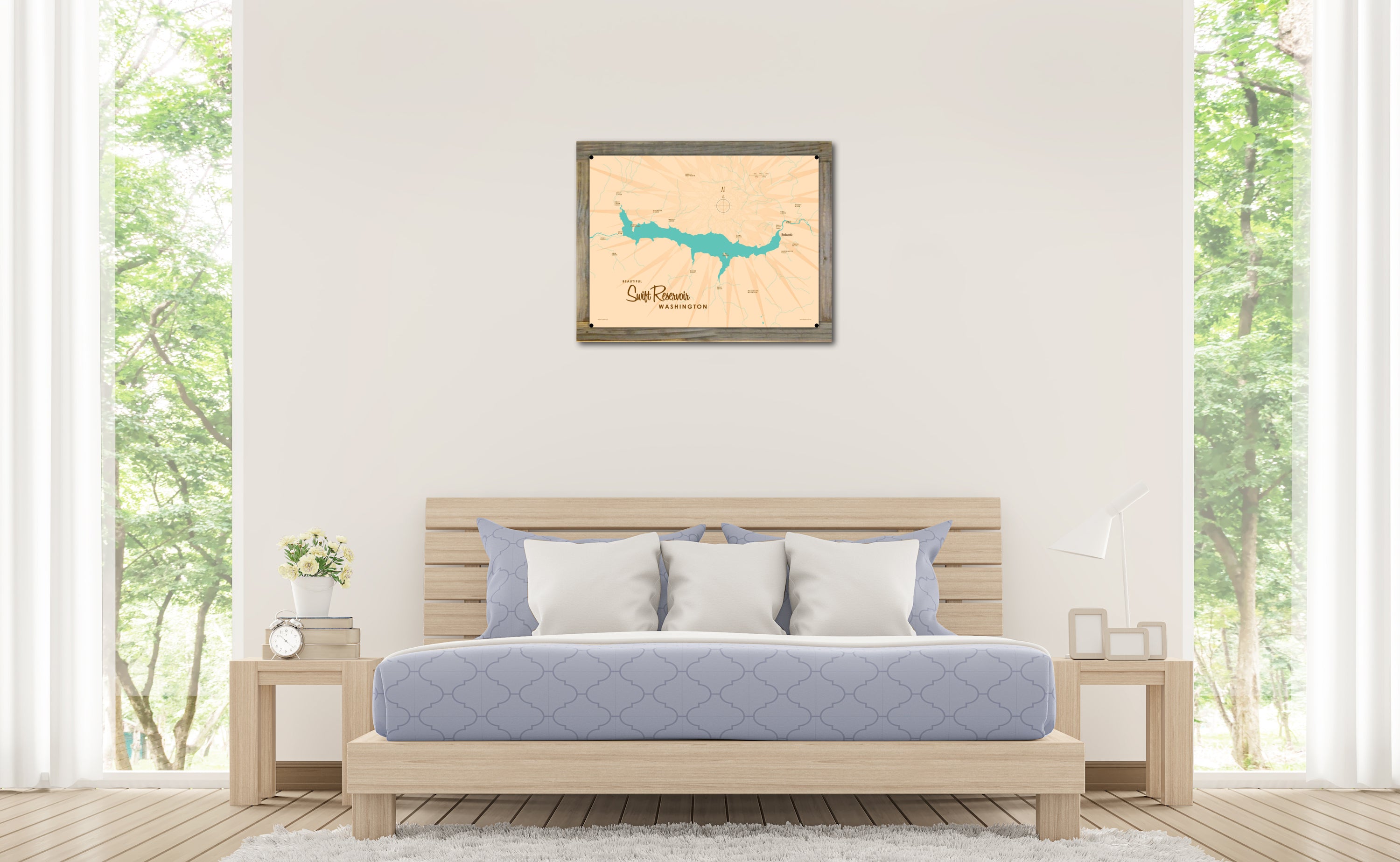 Swift Reservoir Washington, Wood-Mounted Metal Sign Map Art