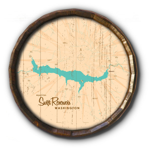 Swift Reservoir Washington, Rustic Barrel End Map Art