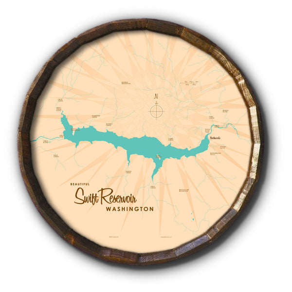 Swift Reservoir Washington, Barrel End Map Art