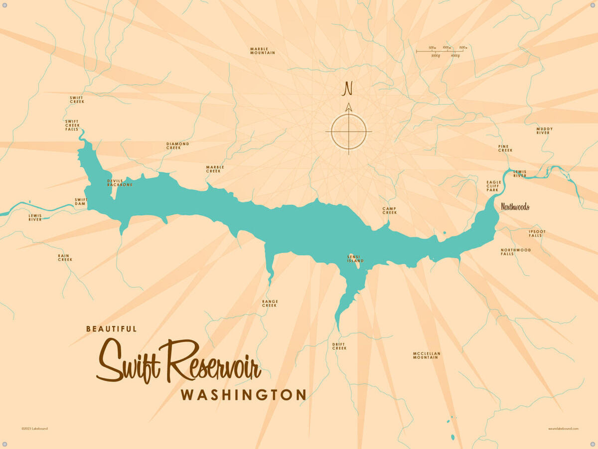 Swift Reservoir Washington, Metal Sign Map Art