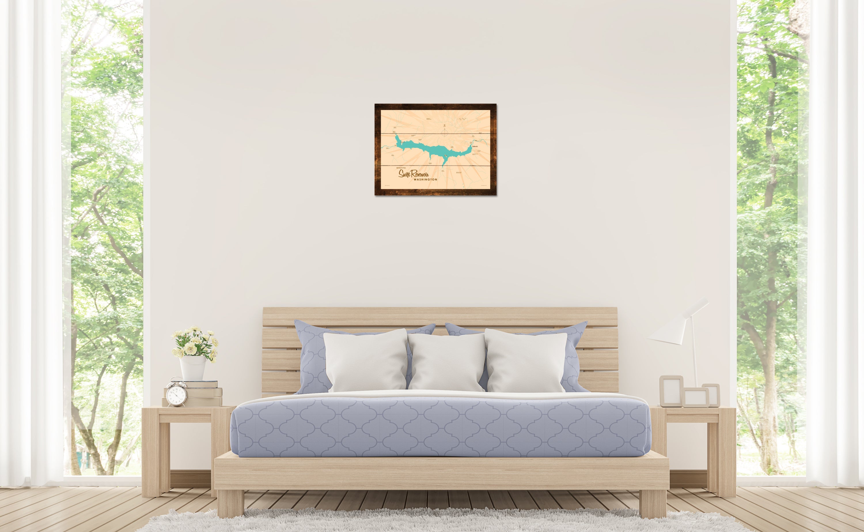 Swift Reservoir Washington, Rustic Wood Sign Map Art