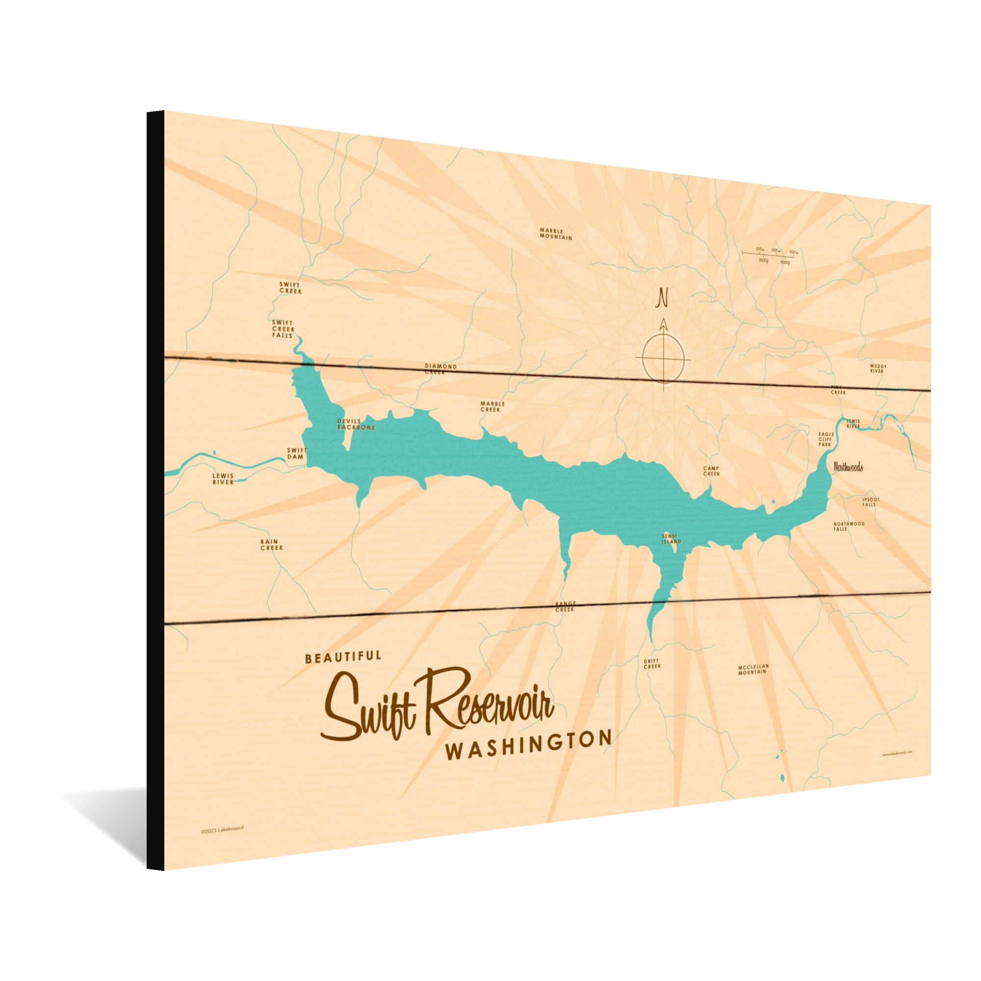 Swift Reservoir Washington, Lake Map Wood Sign