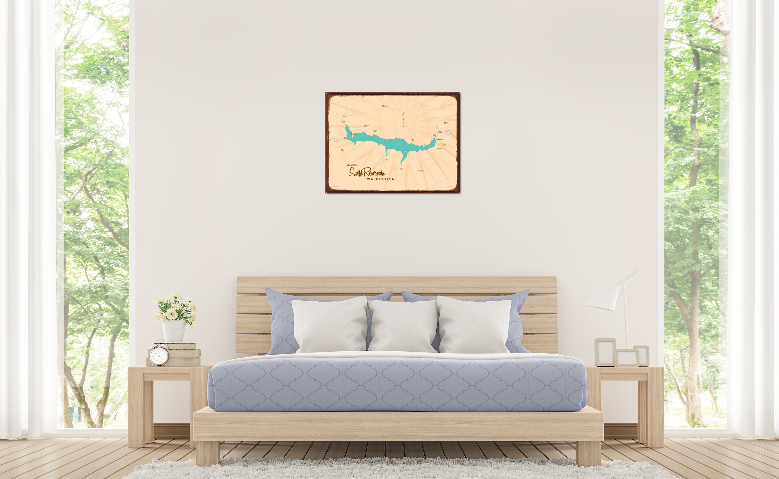 Swift Reservoir Washington, Rustic Metal Sign Map Art
