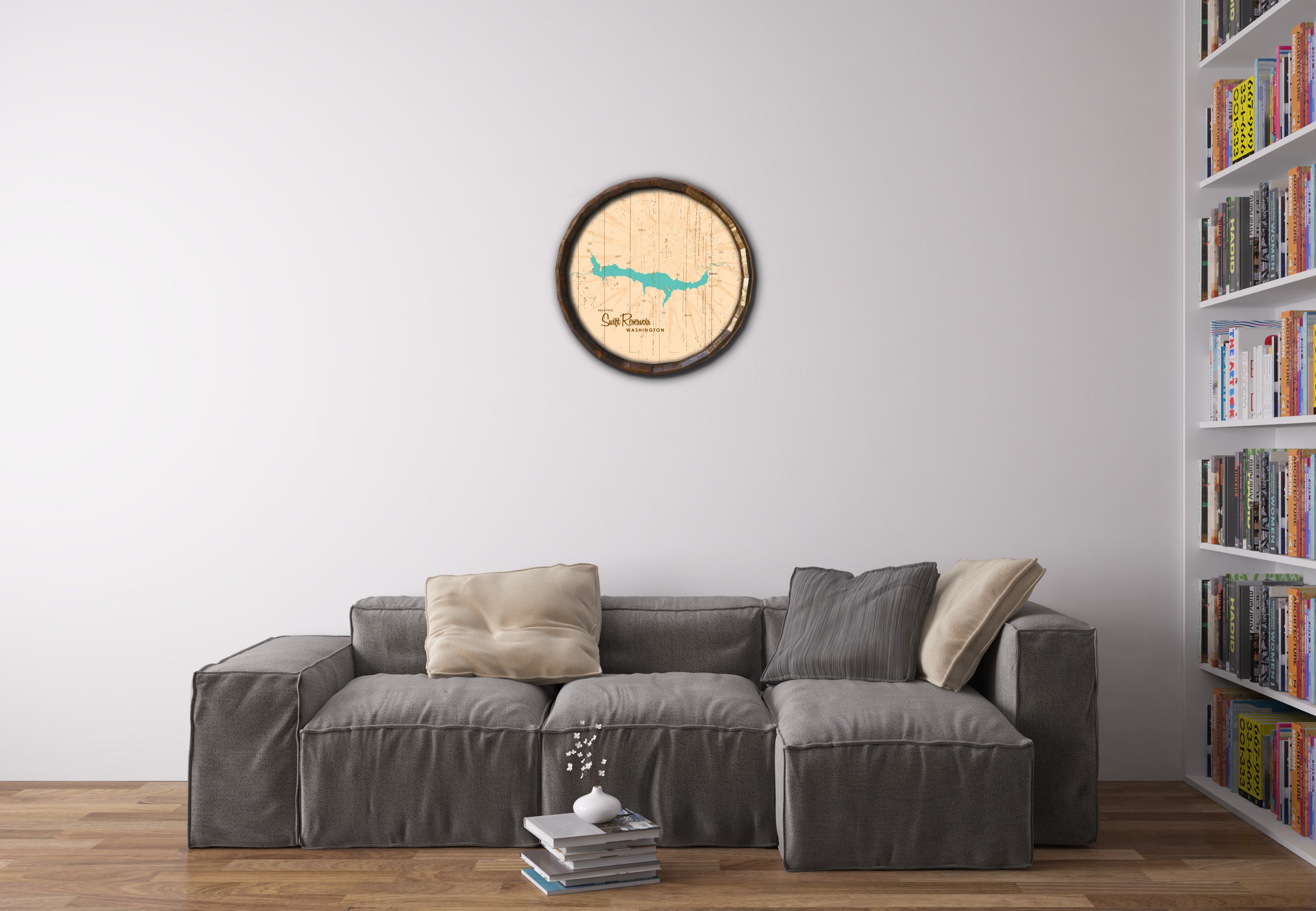 Swift Reservoir Washington, Rustic Barrel End Map Art