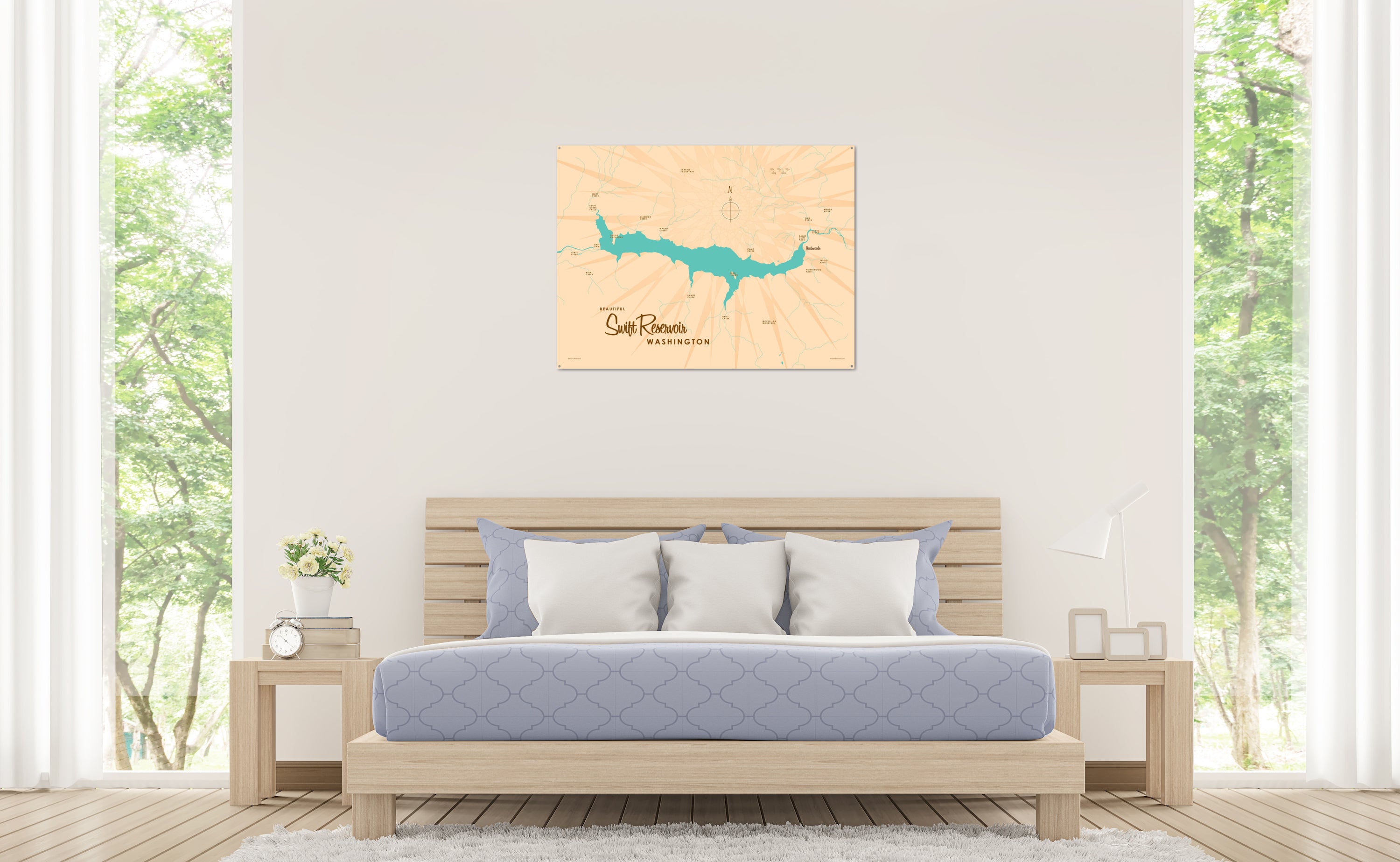 Swift Reservoir Washington, Metal Sign Map Art