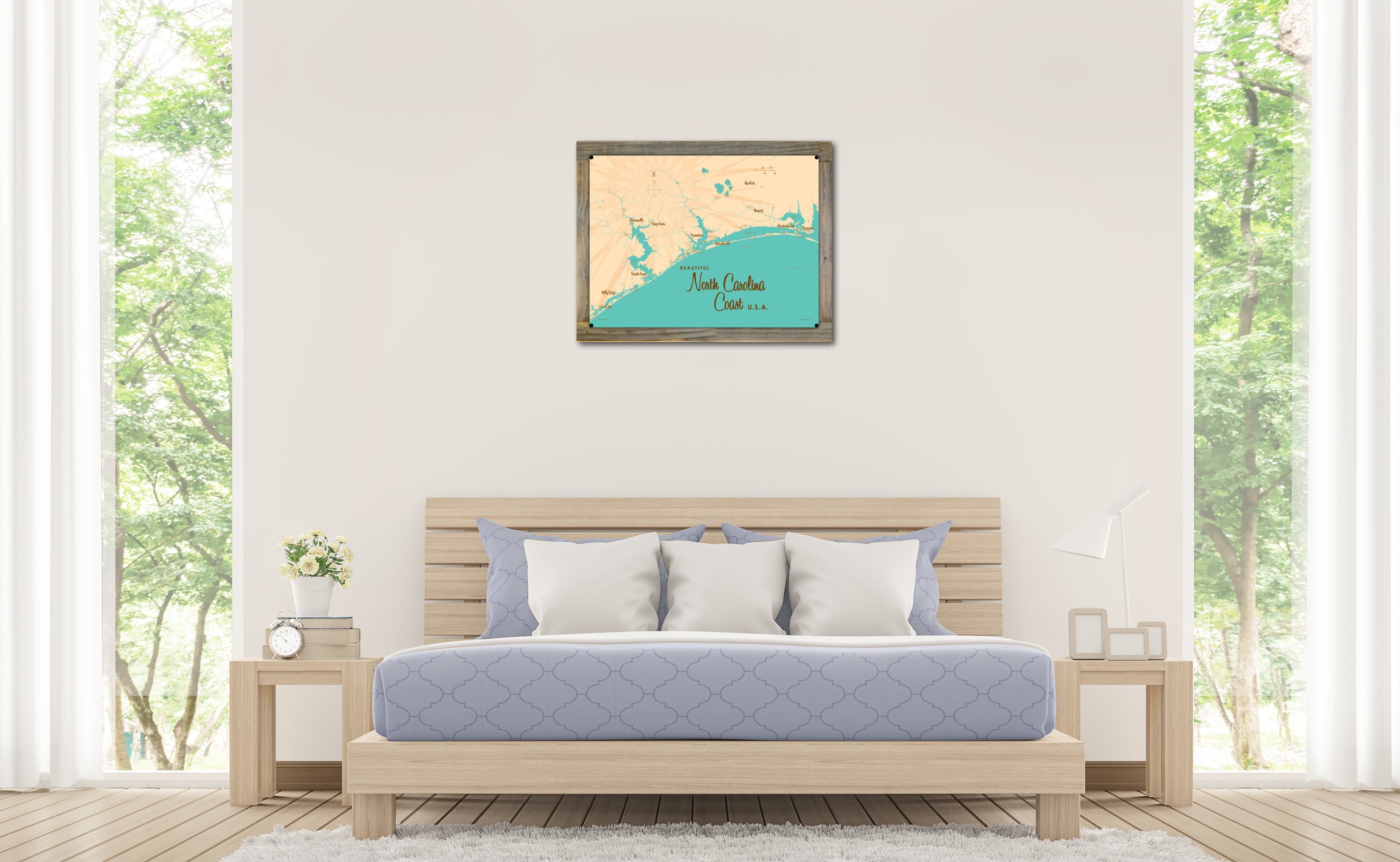 North Carolina Coast North Carolina, Wood-Mounted Metal Sign Map Art